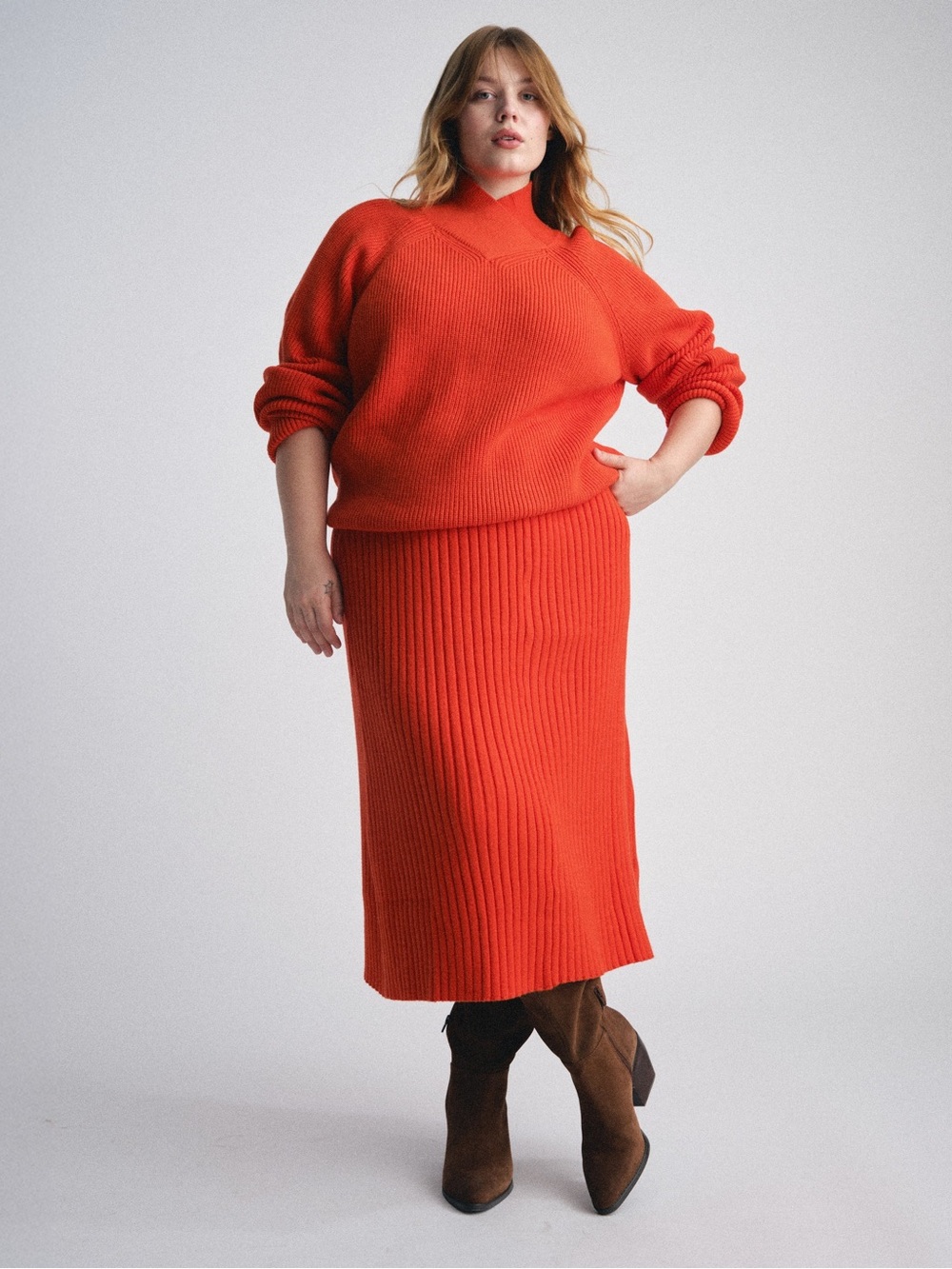 Universal Standard arly wrap neck poppy orange knit sweater